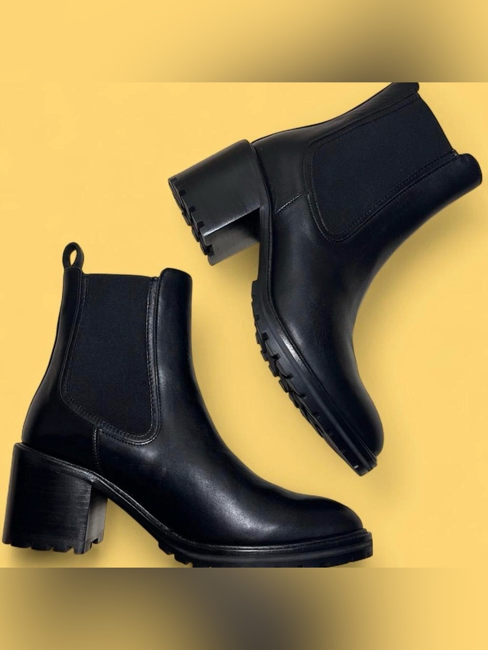 Thursday Boot Company Black Leather Chelsea Lug Heel Booties
